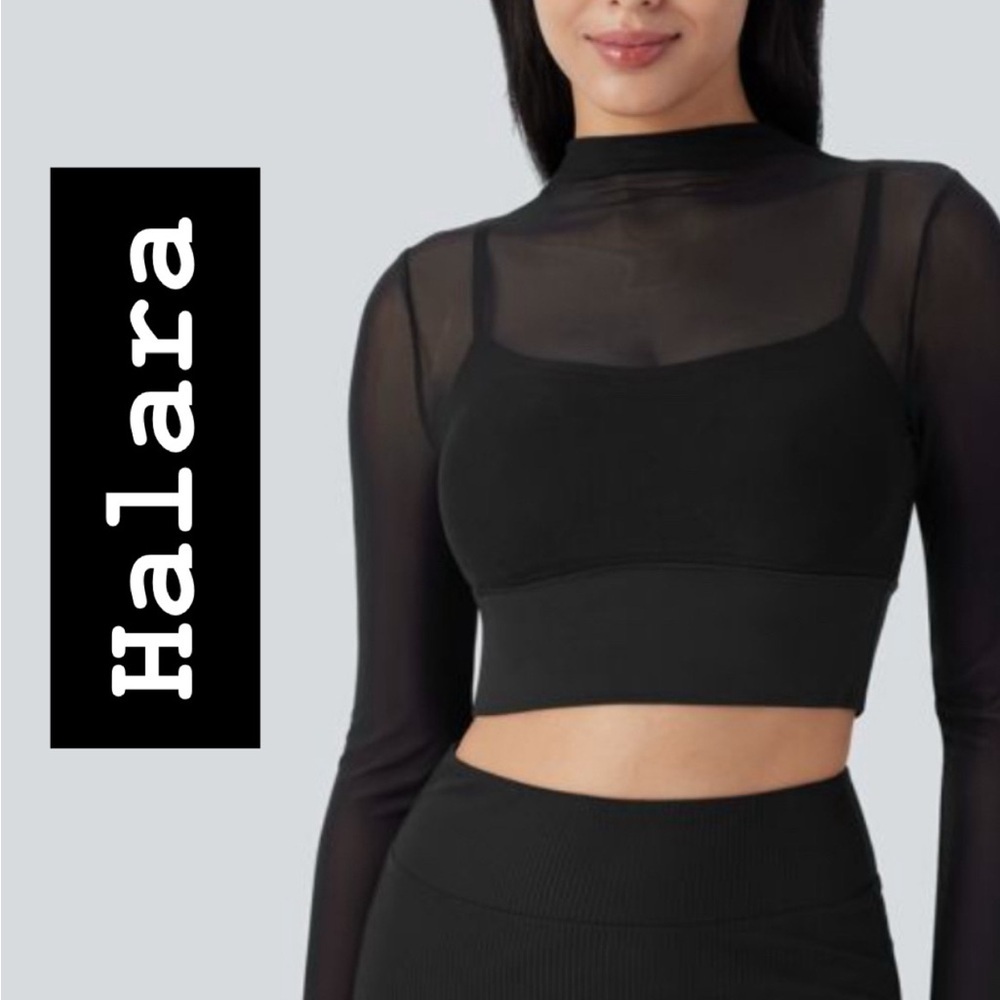 Halara Black Sheer Long Sleeve Crop Top NWT Size Xsmall